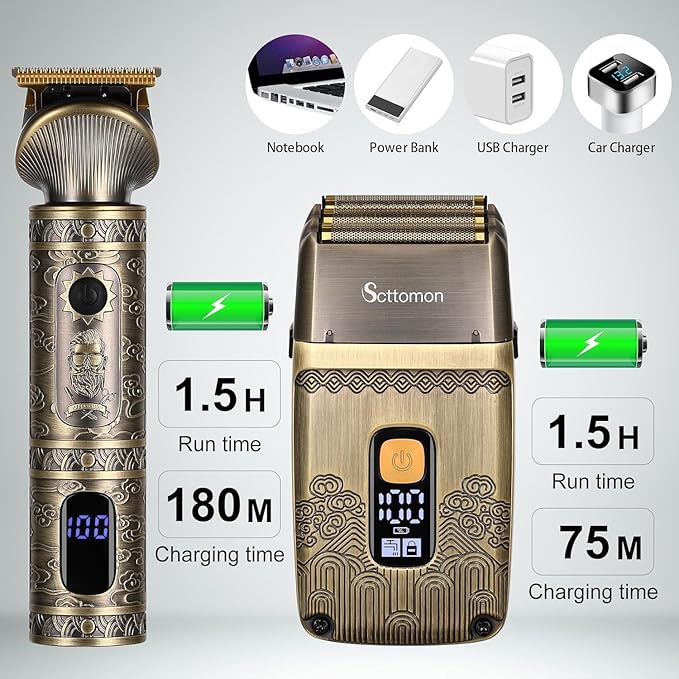 T-Blade Hair Trimmers & Electric Shavers for Men Foil Shaver Beard Trimmer Men's Grooming Kit with Triple Blades Cordless