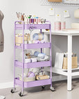 TOOLF 4-Tier Metal Rolling Cart with Wheels, Storage Utility Organizer Cart for Kitchen, Bathroom, Office, Baby Essentials & Makeup - Lockable Casters, Easy Assembly, Large Capacity, Purple