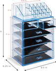 Sorbus Acrylic Makeup Organizer Set, 6-Drawer Vanity & Countertop Cosmetic Storage with Small & Wide Compartments, Blue Brilliance Makeup Storage for Brushes, Jewelry – Holiday Gift for Women & Teens