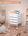 4 Tier Utility Rolling Cart with 4 Drawers Multipurpose Rolling Storage Cart with Wheels and Handles for Office Classroom Kitchen Bathroom Bedroom Organization White