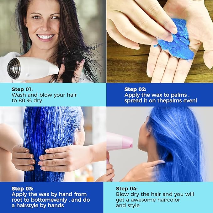 Temporary Blue Hair spray, Instant hair dye Wax 4.23 oz-Hairstyle Cream Hair Pomades Hair Color Wax for Party Cosplay Easy Cleaning(1, Blue)