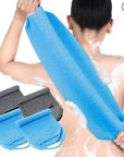 Moukeren Exfoliating Back Scrubber with Handles 4 Pack Nylon Back Exfoliator Extended Length Washers Scrubbers Stretchable Pull Strap Exfoliating Washcloth(Gray, Deep Blue)