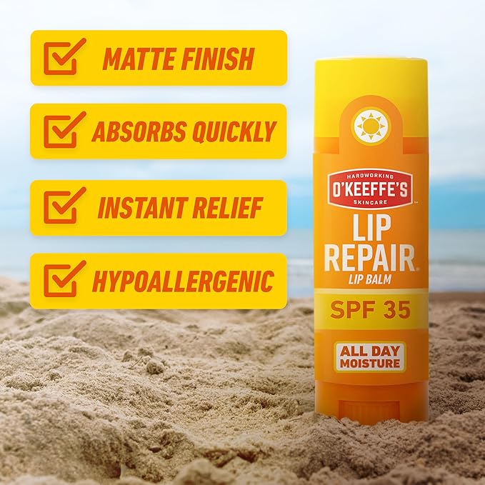 O'Keeffe's Lip Repair SPF 35 Lip Balm - Stick (3 Pack) - Sun-Safe Moisturizer for Extremely Cracked, Dry Lips