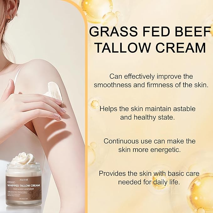 Grass-Fed Beef Tallow Face Moisturizer with Frankincense Oil & Castor Oil,Ultra-Hydrating Non-Greasy Formula,Organic Tallow Balm for Skin Hydration, Anti-Aging, and Sensitive Skin Care ,2.72oz