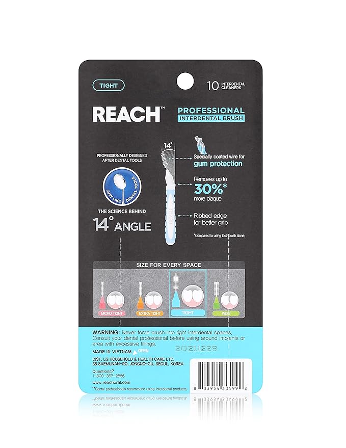 Reach Interdental Brush Tight 1.0mm | Removes up to 30% More Plaque | Special Designed for Gum Protection, PFAS Free | 10 Brushes (Pack of 2)