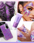 DAGEDA Purple Body Glitter Gel, Holographic Face Glitter Body Gel Rave Party Accessories, Chunky Glitters for Face Hair Nails, Cosmetic Laser Powder Festival Sequins Paint Makeup