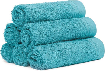 100% Cotton Washcloths Set 13” x 13” | Teal Blue(Turquoise) Towels | Set of 6 Ultra Soft and Highly Absorbent Washcloths Set for Bathroom, Gym, Spa | Machine Washable Face Towel