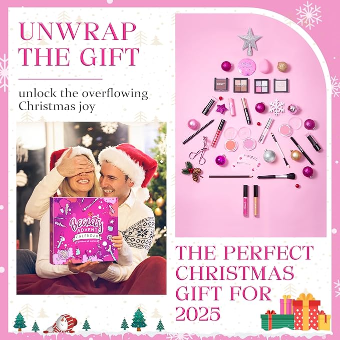 Makeup Advent Calendar 2025, 24 Days Christmas Gift Makeup Sets For Women Teen Girl, 2025 Xmas Countdown Calendar Cosmetics Holiday Surprise Make Up Gift Kits for Women Full Kit