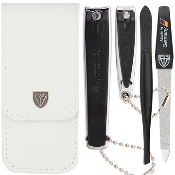 3 Swords Germany - Brand Quality 4 Piece Manicure Pedicure Grooming kit Set for Professional Finger & Toe Nail Care Tweezers File Clipper Fashion Leather case in Gift Box, Made by 3 Swords (02563)