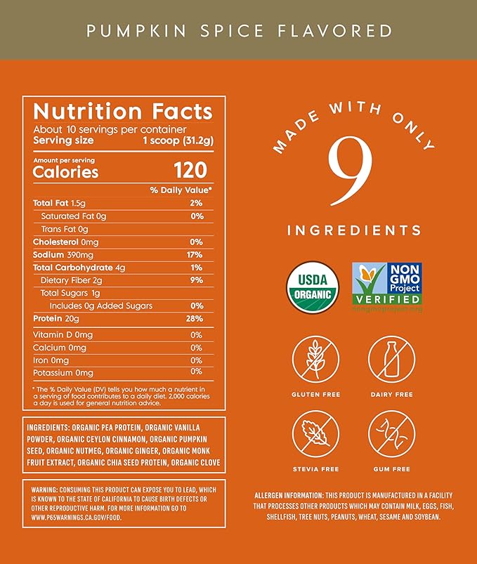 Truvani Vegan Pea Protein Powder | Pumpkin Spice | 20g Organic Plant Based Protein | 10 Servings | Keto | Gluten & Dairy Free | Low Carb | No Added Sugar