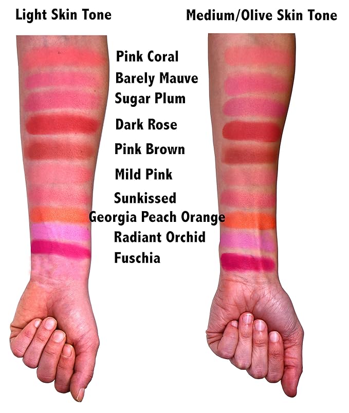 Pink Coral Light Pale Pink Bubble Gum Pink Peach Orange Blush Pressed Cheek Color Contour Powder, Talc & Paraben Free, 4 Grams, No Animal Testing & Cruelty Free