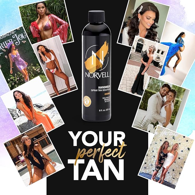 Norvell Spray Tan Solution Cosmo 8 fl oz – Professional Sunless Tanning Formula With a Blend of Warm Brown & Cool Violet Brown Undertones, Long Lasting Handheld Self Tanning Spray