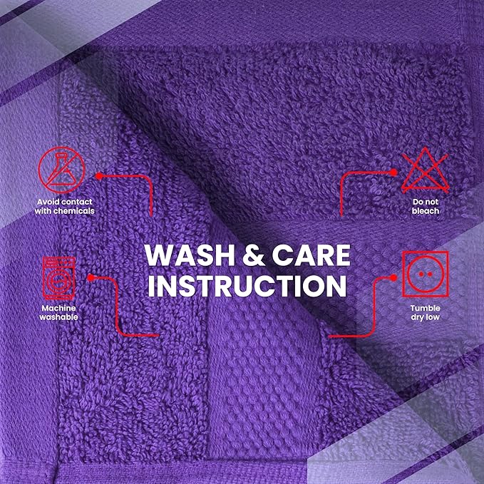 Infinitee Xclusives Luxury Wash Cloths for Showering [13x13] – 100% Cotton Washcloths [Pack of 12], Soft and Absorbent Face Towels for Bathroom Wash Clothes, Gym, and Spa (Profound Purple)