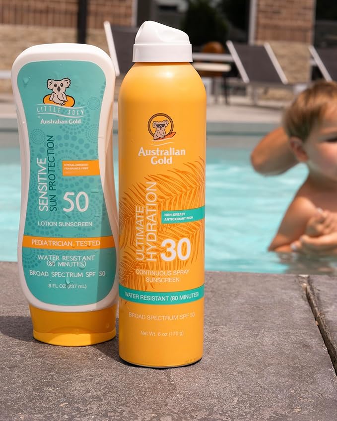 Australian Gold Continuous Spray Sunscreen SPF 30, 6 Ounce Dries Fast Broad Spectrum Water Resistant Non-Greasy Oxybenzone Free Cruelty Free