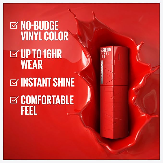 Maybelline Super Stay Vinyl Ink Longwear No-Budge Liquid Lipcolor Makeup, Highly Pigmented Color and Instant Shine, Unrivaled, Berry Burgundy Lipstick, 0.14 fl oz, 1 Count