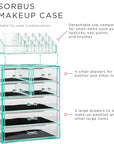 Sorbus Acrylic Makeup Organizer Set, 7-Drawer Vanity & Countertop Cosmetic Storage with Small & Wide Compartments, Teal Thrill Makeup Storage for Brushes, Jewelry – Holiday Gift for Women & Teens