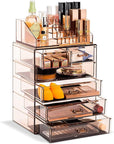 Sorbus Acrylic Makeup Organizer Set, 6-Drawer Vanity & Countertop Cosmetic Storage with Small & Wide Compartments, Bronze Glow Makeup Storage for Brushes, Jewelry – Holiday Gift for Women & Teens