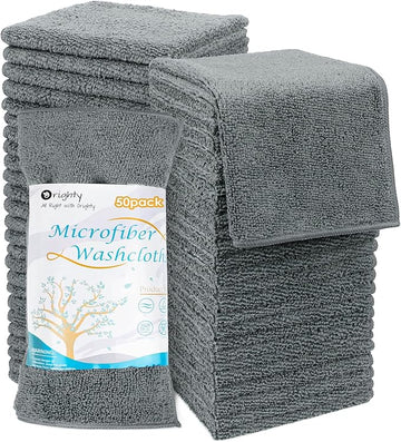 Orighty Washcloths Bulk Towel Sets 50 Pack, Highly Absorbent and Super Soft Microfiber Fingertip Towels, Multi-Purpose Wash Cloths for Bathroom, Hotel, Gym, and SPA, 12x12 Inch, Grey