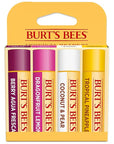 Burt's Bees Lip Balm - Berry Agua Fresca, Dragonfruit Lemon, Coconut & Pear, Tropical Pineapple Pack, With Beeswax, Tint-Free, Natural Origin Lip Treatment, 4 Tubes, 0.15 oz.
