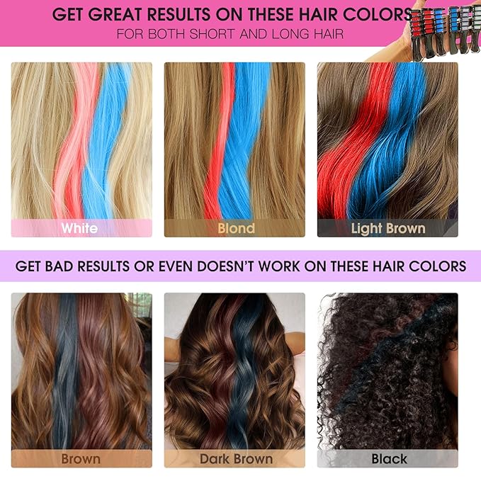 New Hair Chalk Comb Temporary Hair Color Dye for Girls Kids with Light Color Hair, Washable Hair Chalk for Girls Age 4 5 6 7 8 9 10 Birthday Cosplay DIY,Independence Day (Red,White,Blue)