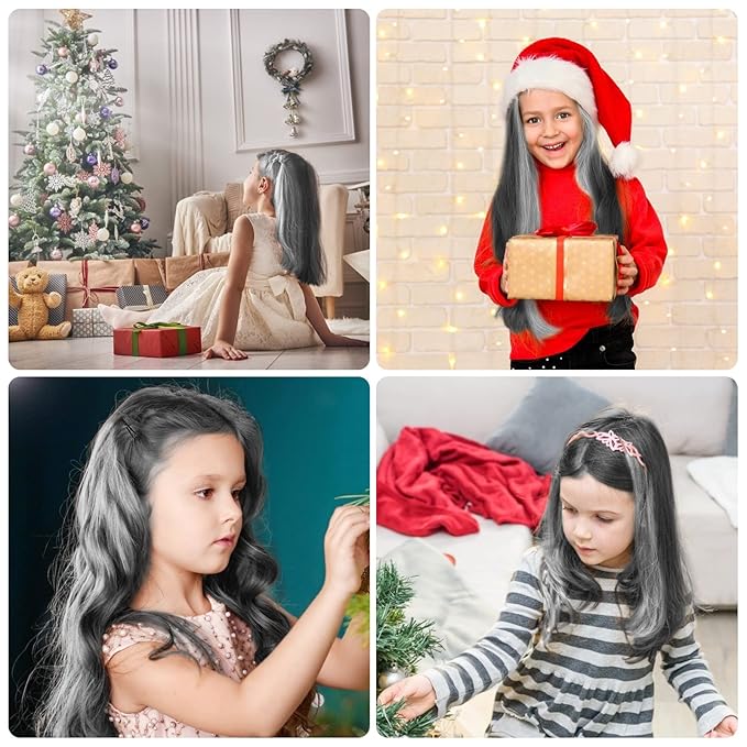MSDADA New Hair Chalk Comb Temporary Hair Color Dye for Girls Kids with Light Color Hair, Washable Hair Chalk for Girls Age 4 5 6 7 8 9 10 Birthday Cosplay DIY, Christmas, New Year (Black & White)