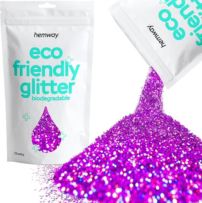 Hemway Eco Friendly Biodegradable Glitter 100g / 3.5oz Bio Cosmetic Safe Sparkle Vegan for Face, Eyeshadow, Body, Hair, Nail and Festival Makeup - Chunky (1/40" 0.025" 0.6mm) - Purple Holographic