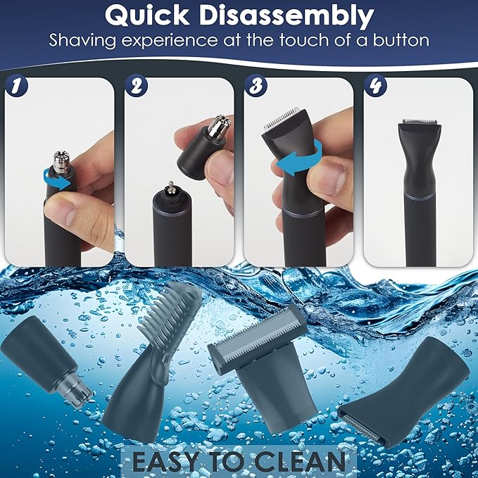 Body Hair Trimmer for Men, 4 in 1 Versatile Hair Trimmer for Groin/Ball/Beard/Eyebrow/Nose/Ear Hair Shaver, USB-C Rechargeable, Mens Grooming Kit for Smooth Shaving with Storage Bag