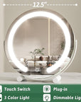 ROLOVE Vanity Mirror with Lights, 12 Inch Light Up Makeup Mirror, LED Makeup Mirror with Lights for Bedroom Tabletop, Smart Touch Control 3 Colors Dimmable, 360° Rotation, White