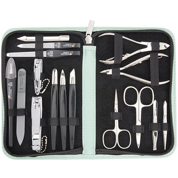 3 Swords Germany - brand quality 16 piece manicure pedicure grooming kit set fashion leather case mint, Made in Germany