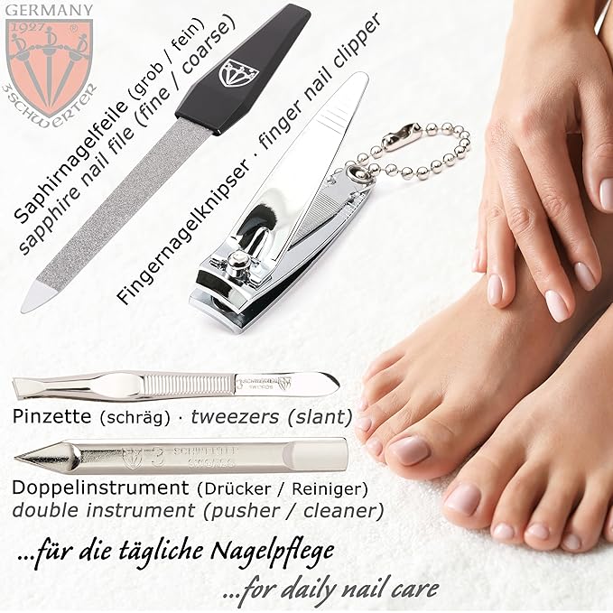 3 Swords Germany - brand quality 6 piece manicure pedicure kit set for professional finger & toe nail care with synthetic leather case - Made in Germany - snake optics