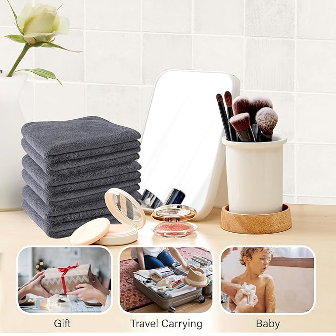 Nugilla Makeup Remover Cloth 12 x 12 Inch, Reusable Makeup Remover Towels for Washing Face, 6 Pack Washable Microfiber Face Cloth Fast Drying Washcloth, Grey