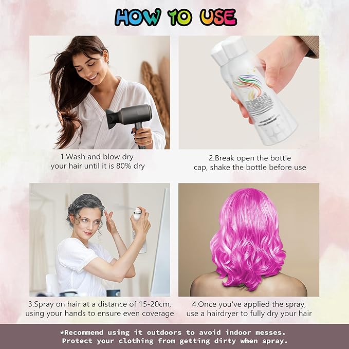 Pink Temporary Hair Color Spray - Gentle Formula, Washable & Non-Sticky | Instant Hair Dye Alternative for Adults | Halloween, Costume, Party Makeup, 150ml
