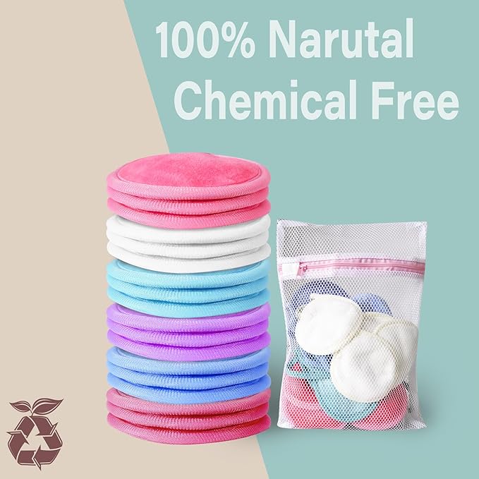 Nugilla Reusable Makeup Remover Pads, 18 Packs Microfiber Face Cloth with a Washable Laundry Bag, Reusable Rounds Towels for Face Cleaning, Soft Facial Rounds Wipes Eyes/Lips Clean for Women Gifts
