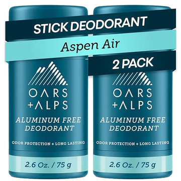 Oars + Alps Deodorant for Men & Women, Aluminum Free Deodorant for Men, Dermatologist Tested, Clean Ingredients, Vegan, Long Lasting, Odor Protection, Aspen Air, 2pk, 2.6oz