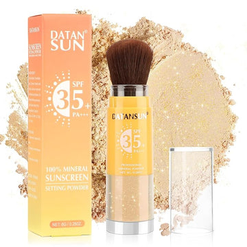 Mineral Powder Sunscreen Setting Makeup - SPF 35 Brush On Sunscreen for Face & Scalp & Hair, Natural Glow Loose Finishing Powder, Oil Control Lightweight Breathable (#05 Clear Glitter)