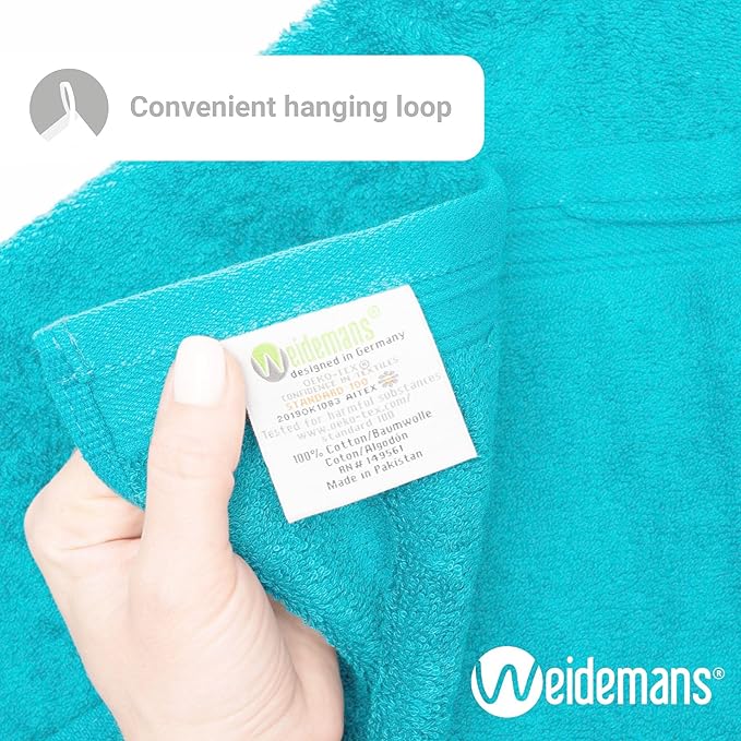 100% Cotton Washcloths Set 13” x 13” | Teal Blue(Turquoise) Towels | Set of 12 Ultra Soft and Highly Absorbent Washcloths Sets for Bathroom, Gym, Hotel, Spa | Machine Washable Face Towel