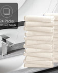 Cosy Family 24 Pack Soft Washcloths Set - 12 x 12 inches, Quick Drying - Highly Absorbent Coral Velvet Fingertip Towel Bathroom Wash Clothes for Bath, Spa, Facial, Kitchen - Cream