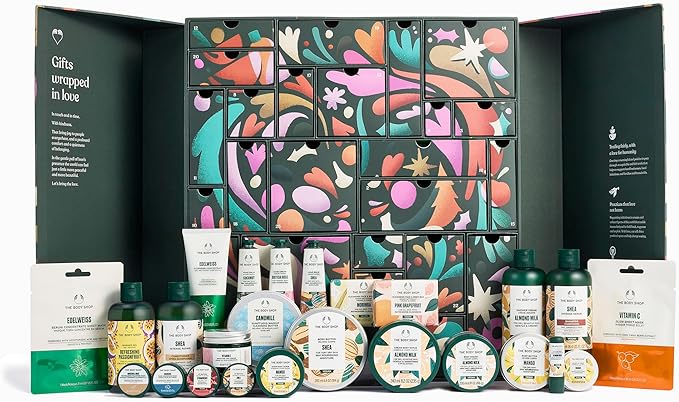 The Body Shop Ultimate Beauty Advent Calendar- 25 Piece Gift Set, Includes Body Butters, Shower Gels & Creams, Hand Balms and More