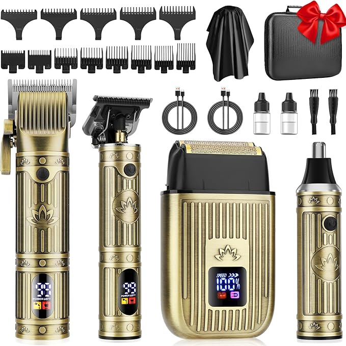 Hair Clippers for Men Set Cordless,Mens Beard Trimmer,Nose Trimmer,Foil Shavers for Men,Professional Barber Clippers for Hair Cutting,for Nose,Body,Beard Grooming & LED Display,Travel Case
