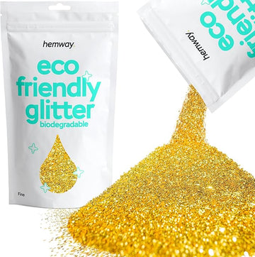 Hemway Eco Friendly Biodegradable Glitter 100g / 3.5oz Bio Cosmetic Safe Sparkle Vegan for Face, Eyeshadow, Body, Hair, Nail and Festival Makeup, Craft - Fine (1/64" 0.015" 0.4mm) - Gold