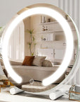 ROLOVE Vanity Mirror with Lights, 12 Inch Light Up Makeup Mirror, LED Makeup Mirror with Lights for Bedroom Tabletop, Smart Touch Control 3 Colors Dimmable, 360° Rotation, White