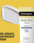 Neutrogena Sheer Zinc Oxide Dry-Touch Mineral Sunscreen Lotion, Broad Spectrum SPF 50 UVA/UVB Protection, Water-Resistant, Hypoallergenic and Non-Greasy, Paraben-Free, 3 fl. oz, Pack of 3