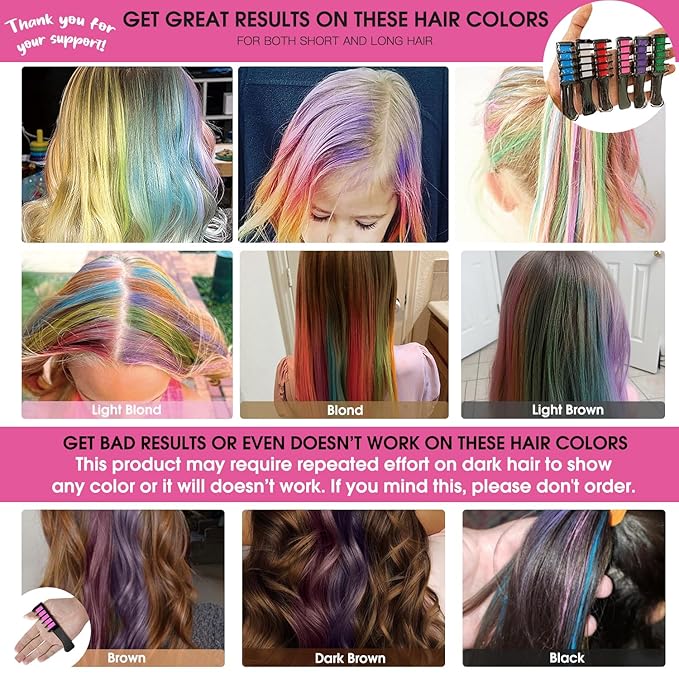 MSDADA New Hair Chalk Comb Temporary Hair Color Dye for Girls Kids with Light Color Hair, Washable Hair Chalk for Girls Age 4 5 6 7 8 9 10 Birthday Cosplay DIY, Easter Stocking Suffer