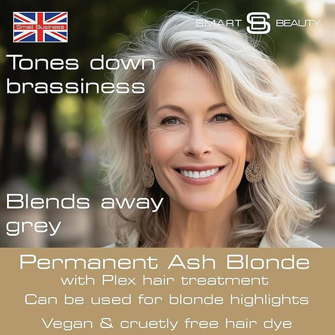 Ash Blonde Hair Dye with added Plex Hair Care Conditioner, Permanent Hair Color with Cool Ash Hair Toner for Blond Hair, Vegan Hair Dye, Cruelty-Free - Smart Beauty Hair Color