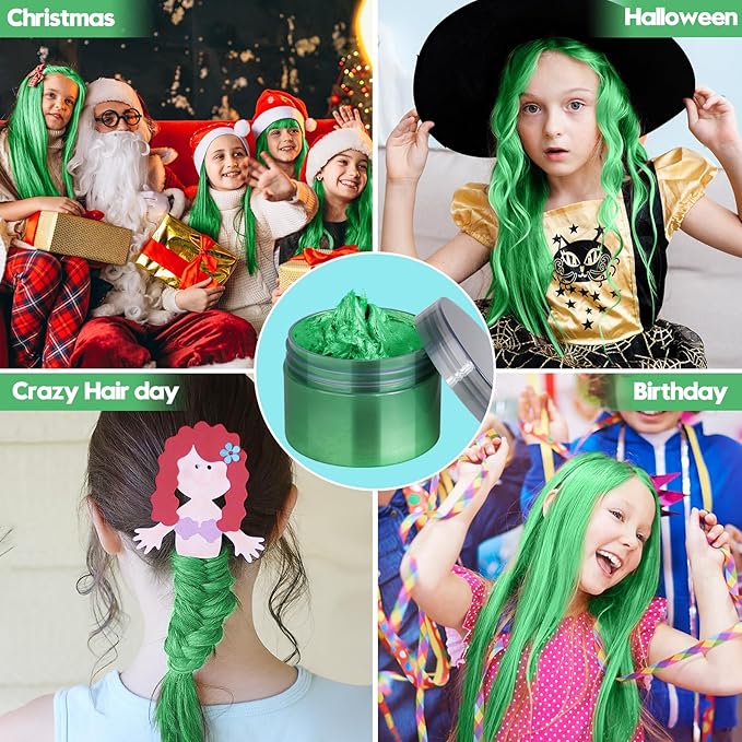 Green Hair Color Wax - Temporary & Washable Hair Styling Mud Gel for Men, Women, Kids,For Halloween, Cosplay, Party, Crazy Hair Day & Children's Day