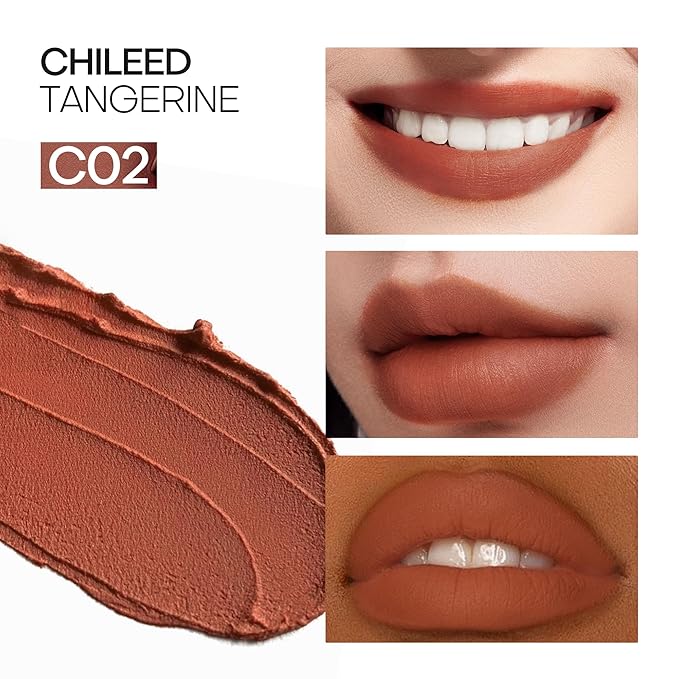 Mistine Cream Lip Gloss Thai latte Long Lasting Lip Gloss Non-sticky Silk Smooth Mist Matte Finish Lip Tint Gloss C02 Chilled Tangerine 0.1 fl oz 1 Count