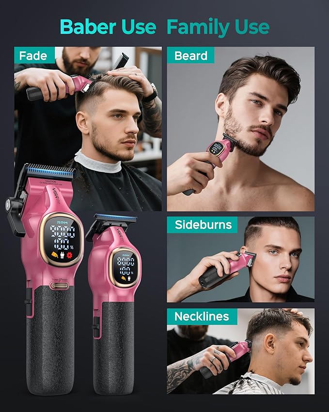 Professional Hair Clippers for Men, Professional Barber Clippers and Trimmer Set, Cordless Hair Clippers for Hair Cutting with Package Case, Powerful 9000 PRM Rechargable Electric Clippers