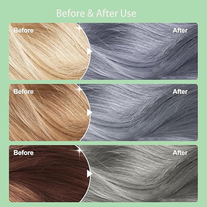 Instant Silver Gray Hair Color Shampoo, 3-in-1 Long-Lasting Dye for Women and Men - Works in Minutes