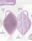Sndyi Silicone Body Scrubber, Gentle Exfoliating Body Scrubber for Sensitive Skin, Leaf Shaped Shower Scrubber for Body with Lathering Bristles, Silicone Loofah Body Brush for Showering, Purple