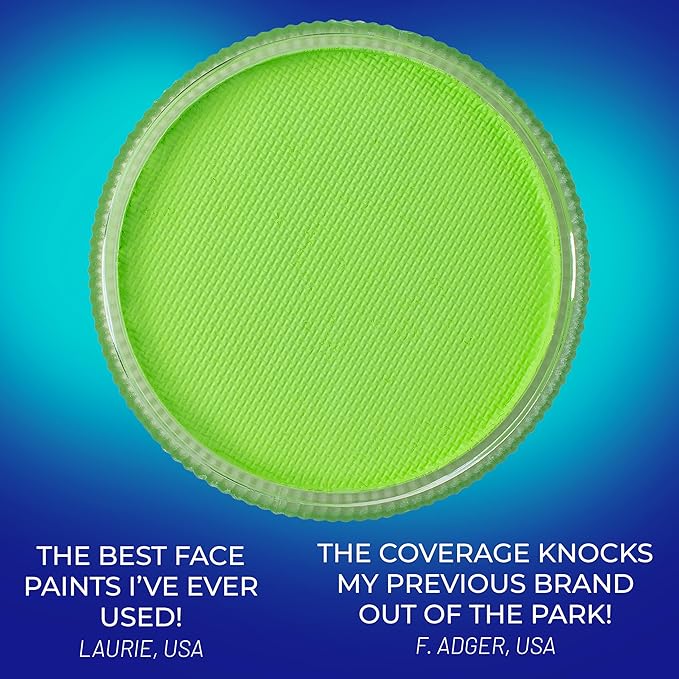 Blue Squid Face Paint Water Based Single Cake Professional Face Paint & Body Paint - Water Activated, Kids Adults Face Painting for Costume, Halloween Makeup, Cosplay - UV Pastel Green Face Paint 30g